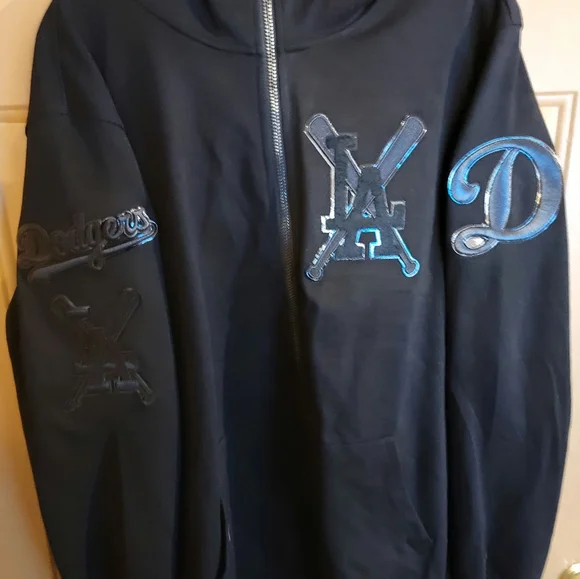 LA DODGERS POPULAR DESIGN BLACKOUT STITCHED ZIPUP HOODIE XLARGE - Picture 2 of 6